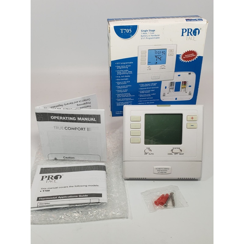 PRO1 IAQ T705 5/1/1 Programmable Electronic Thermostat 2H/ 2C Stages. Used